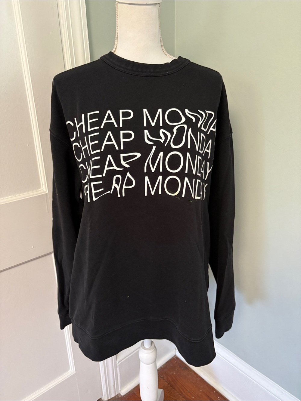 Cheap Monday Black Sweatshirt with White Distorted Logo Oversized XS